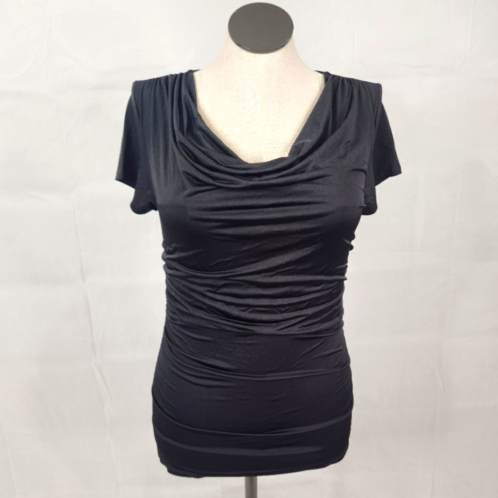 3/$25 Serena Williams Signature Statement Black Ruched Draped Top Sz M
